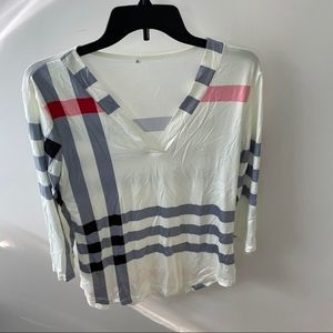 Eva Bella top Sz S 3/4 sleeves striped